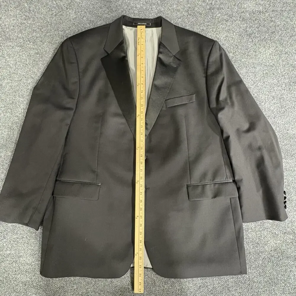 Woolmark Tuxedo Jacket Mens 48 Black Wool Satin Lapel 2 Button Formal Wedding